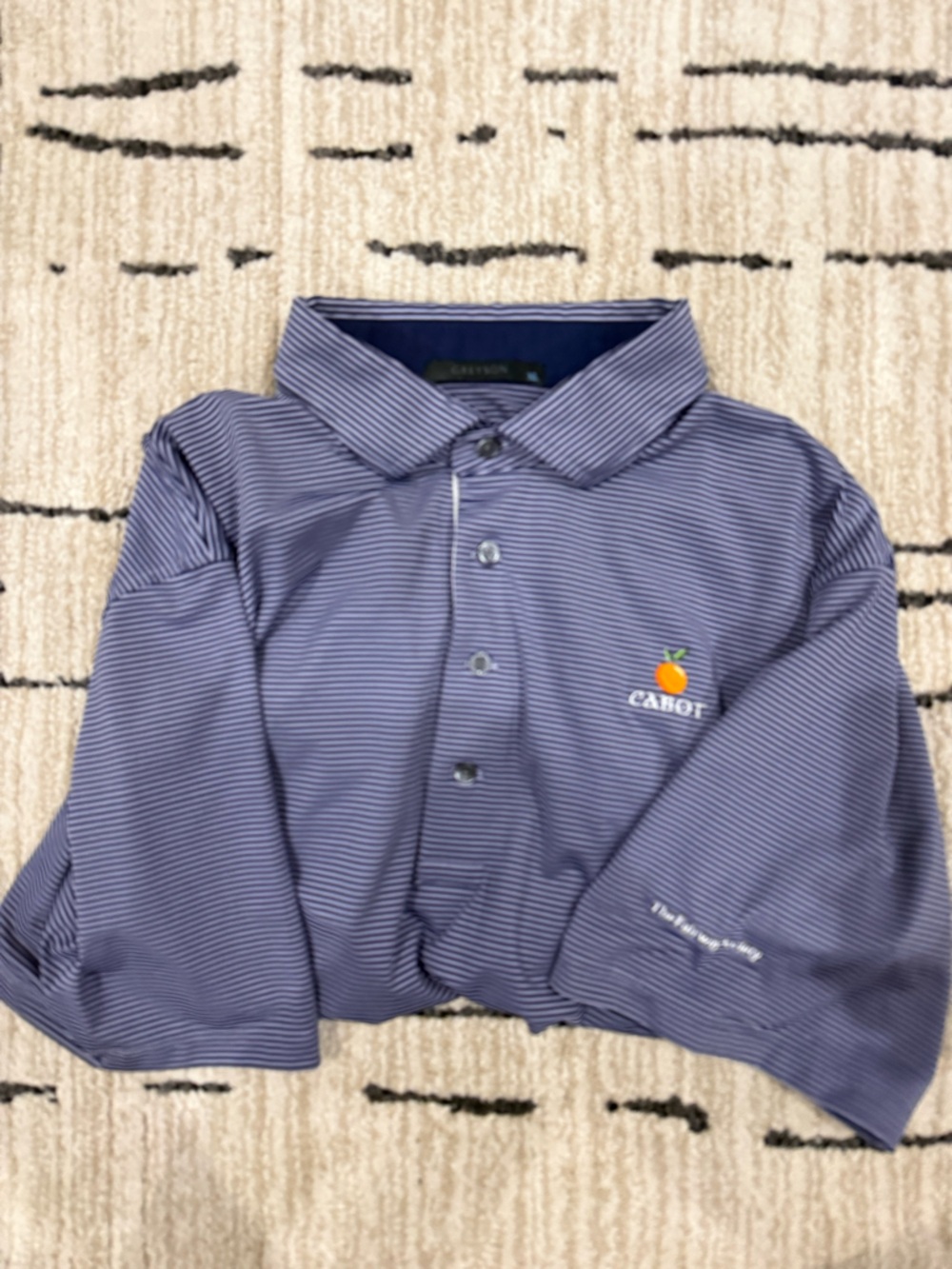 Greyson Men's Blue Micro-Stripe Polo with Cabot Citrus Logo